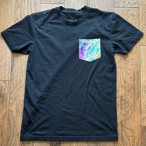 Black Pocket T-Shirt with Rainbow Tie-Dye Pocket - Men's/Unisex